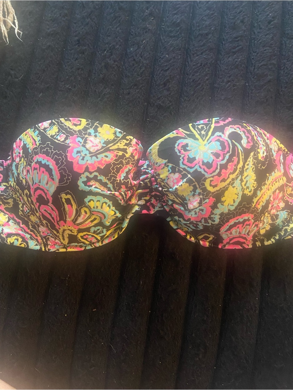 Victoria's Secret Strapless Paisley Bikini Top - Black with Pink, Yellow & Blue